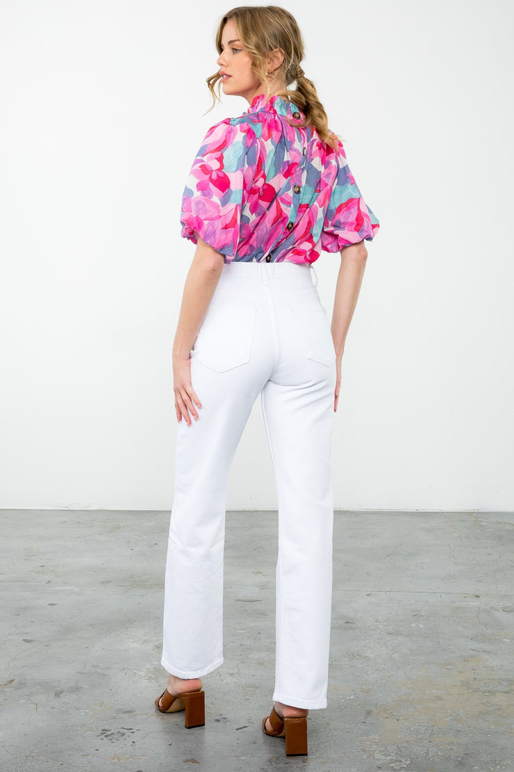 Fuchsia Floral Print Top - Small