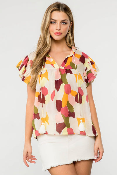 Warm Toned Water Color Print Top