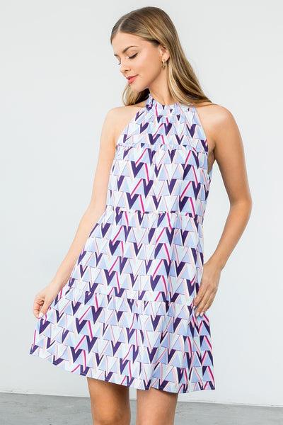 Blue Geometric Halter Dress