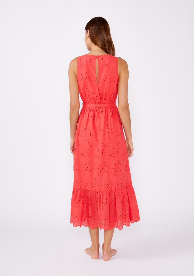 Coral Eyelet Midi Dress-large