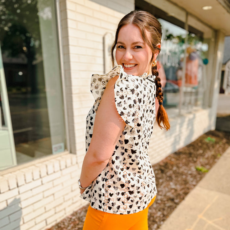 Heart Printed Eyelet Top - Ivory