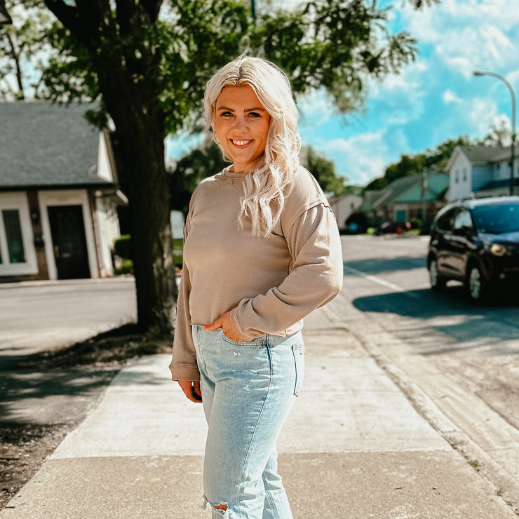 Raw Edge French Terry Knit Top - Stone