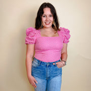 Patterned Bodysuit With Contrast - Pink - small
