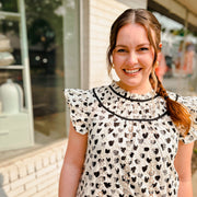 Heart Printed Eyelet Top - Ivory