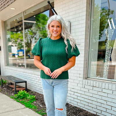 Puff Sleeve Textured Top - Green