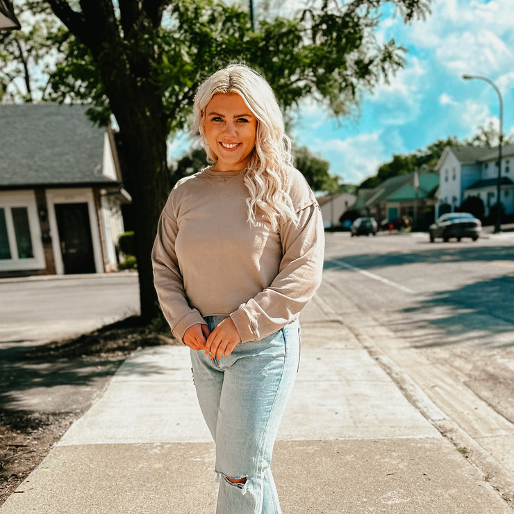 Raw Edge French Terry Knit Top - Stone