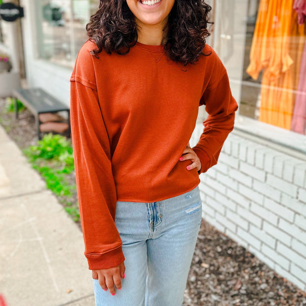 Raw Edge French Terry Top - Brick