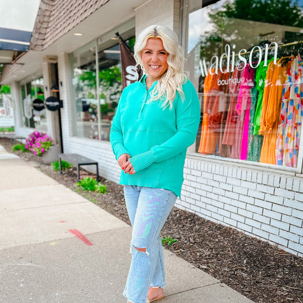 French Terry Oversized Hoodie - Turquoise