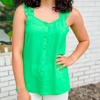 Ruffle Strap Button Top