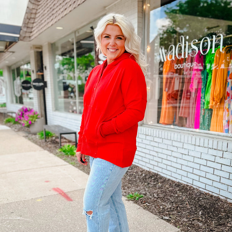 French Terry Oversized Hoodie - Red