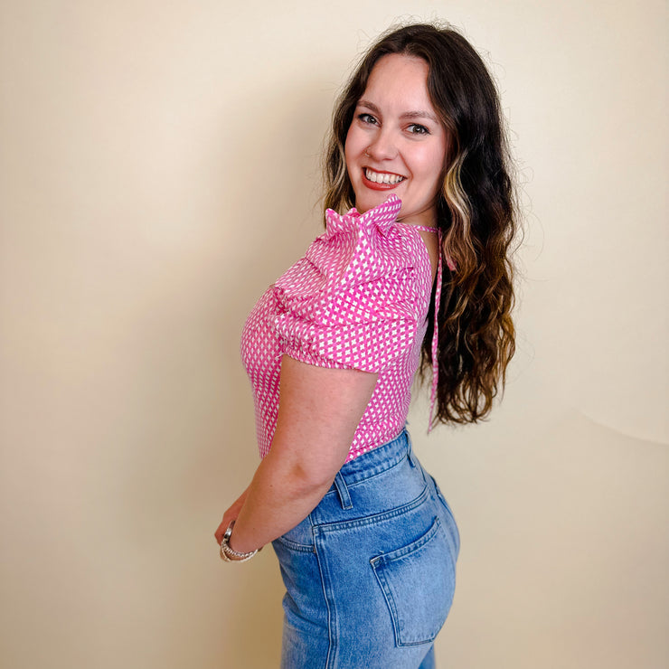 Patterned Bodysuit With Contrast - Pink - small