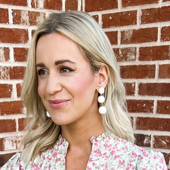 White Ball Dangly Earrings