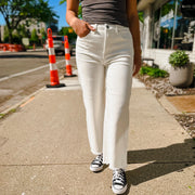 High Rise Frayed Cropped White Denim