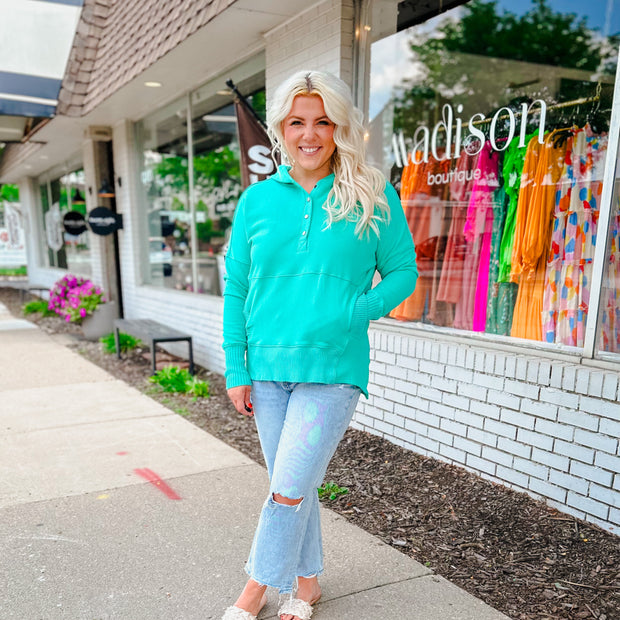 French Terry Oversized Hoodie - Turquoise