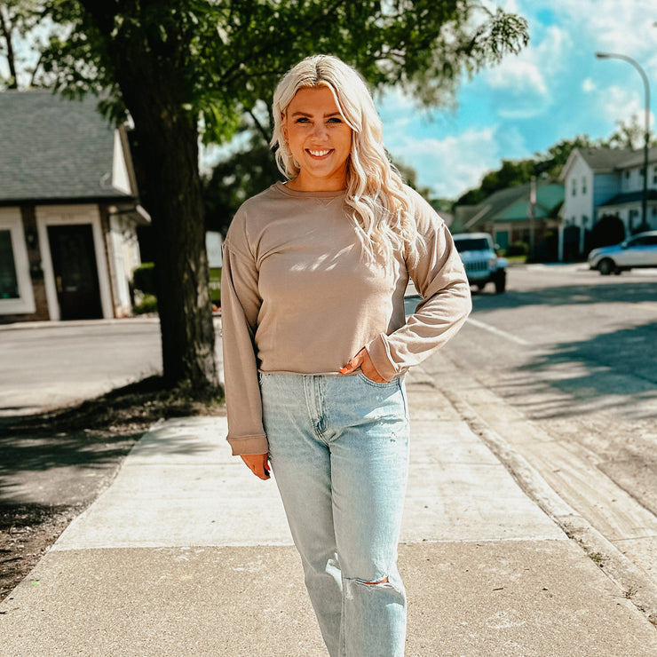Raw Edge French Terry Knit Top - Stone