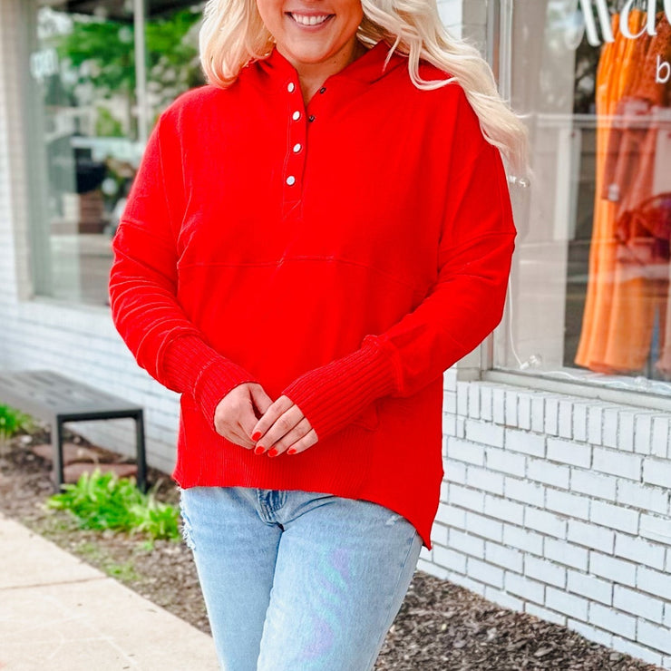 French Terry Oversized Hoodie - Red