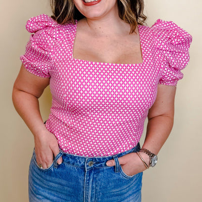 Patterned Bodysuit With Contrast - Pink - small