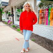 French Terry Oversized Hoodie - Red