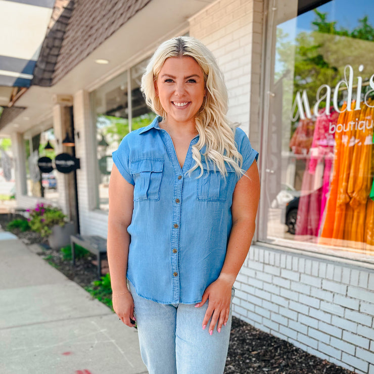 denim button up shirt-large