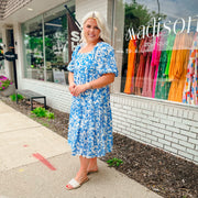 Puff Sleeve Floral Midi Dress