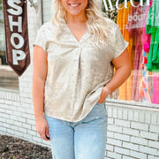 Metallic Short Sleeve Top - Silver - large