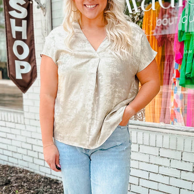 Metallic Short Sleeve Top - Silver - large