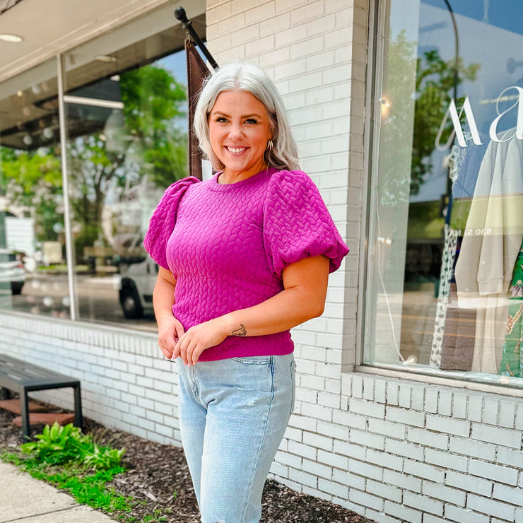 Puff Sleeve Textured Top - Magenta