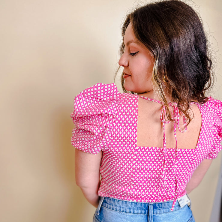 Patterned Bodysuit With Contrast - Pink - small