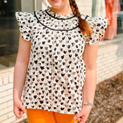 Heart Printed Eyelet Top - Ivory