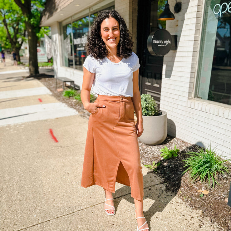 French Terry Knit Midi Skirt - Clay - large