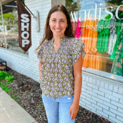 Smocked Floral Print Top