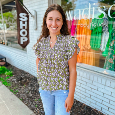 Smocked Floral Print Top