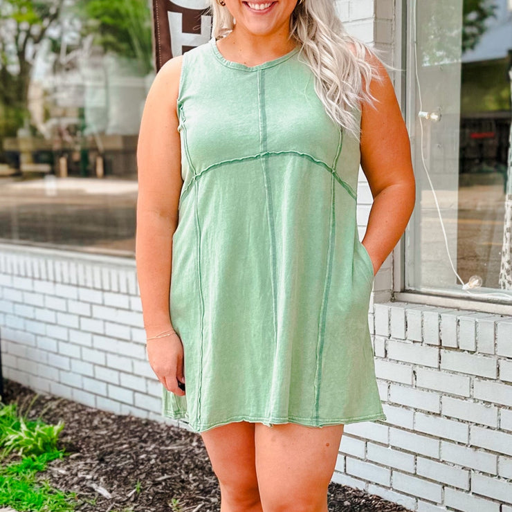 Exposed Stitching Mini Dress