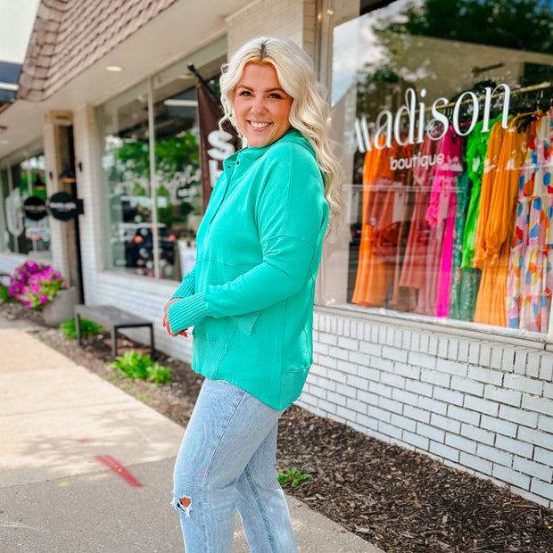 French Terry Oversized Hoodie - Turquoise