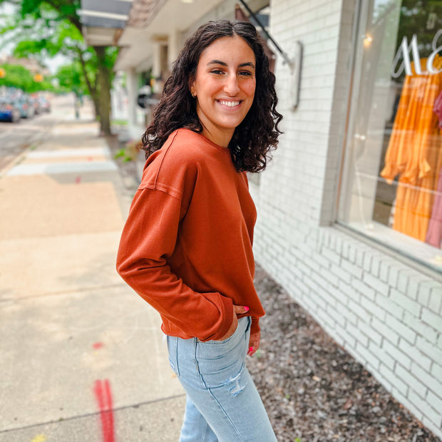 Raw Edge French Terry Top - Brick