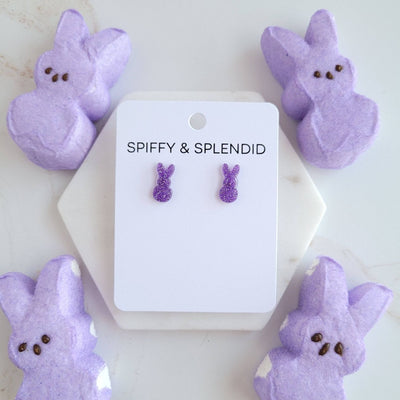 Glitter Bunny Stud Earrings - Purple