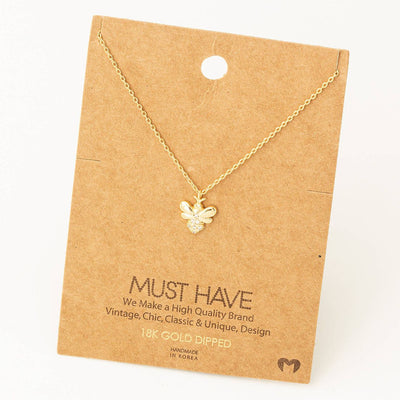 Dainty Bee Pendant Necklace - Gold