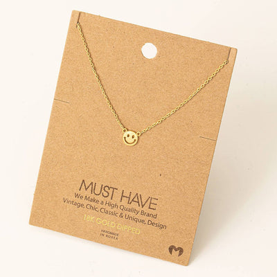 Mini Smiley Face Charm Necklace - Gold
