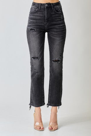 Black Vintage Washed Straight Leg Denim