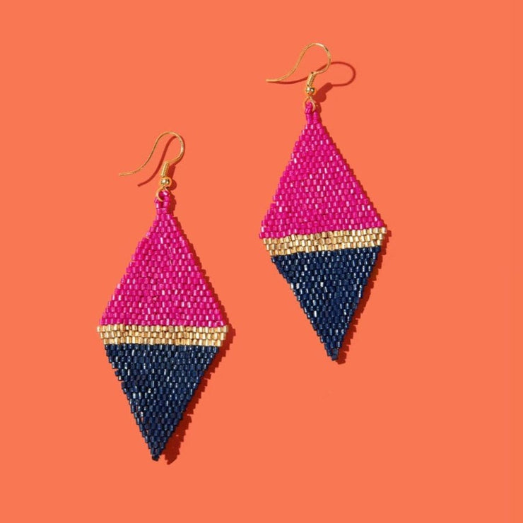 Fuchsia and Navy Beaded Earrings