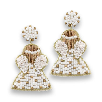 White Beaded Angel Earrings