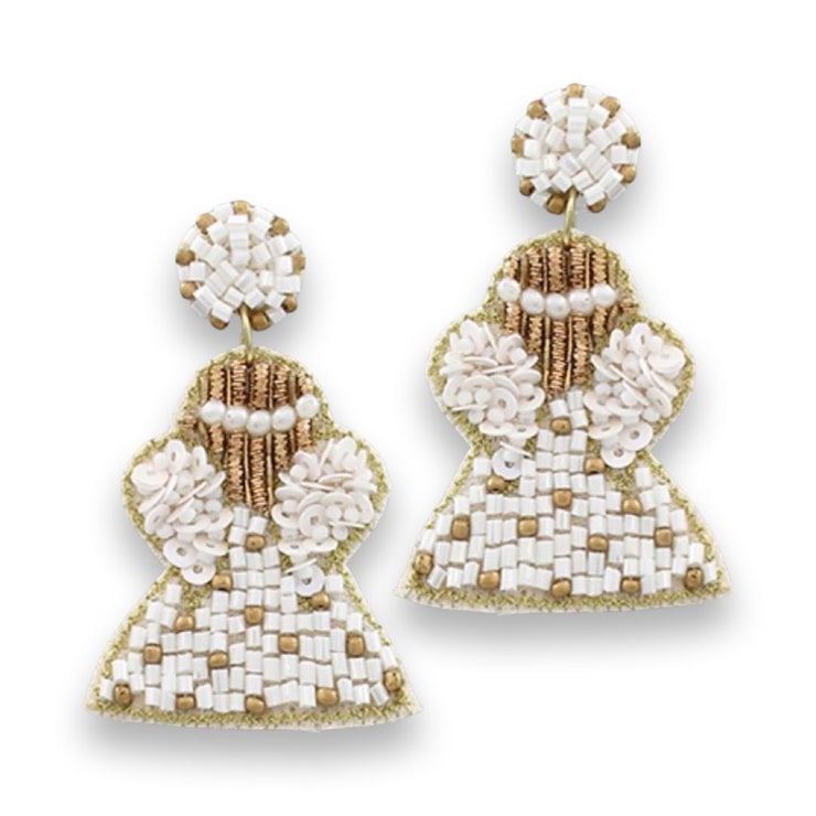 White Beaded Angel Earrings