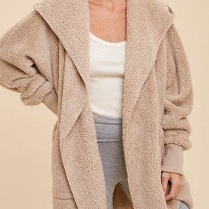 Taupe Faux Fur Hooded Jacket