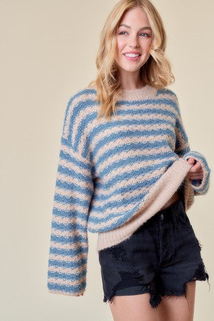 Dusty Blue Striped Sweater-large