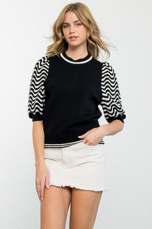 Black and White Stripe Sleeve Top