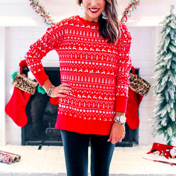 red holiday tunic