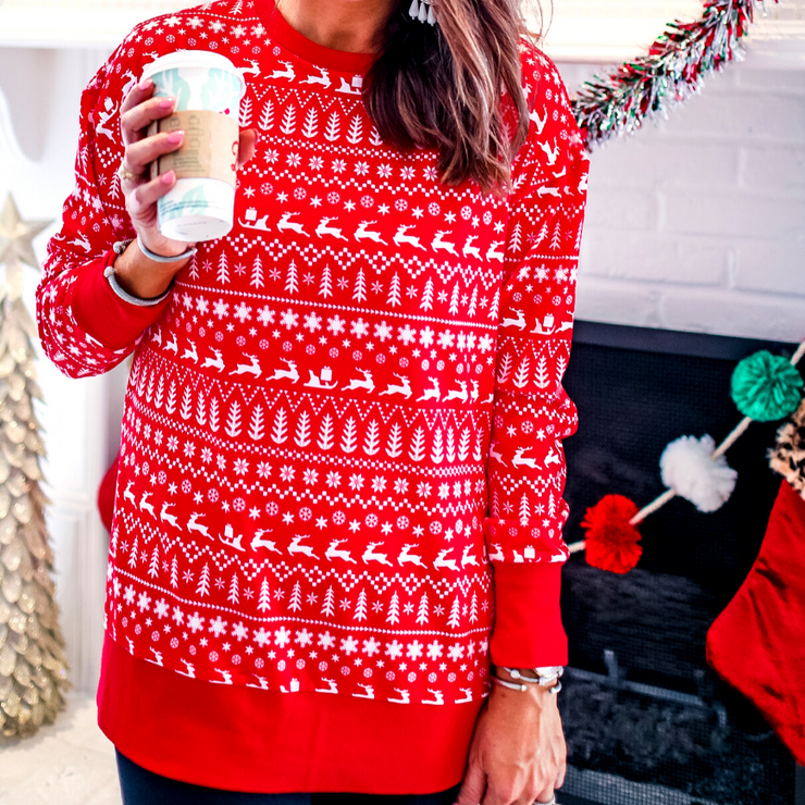 red holiday tunic