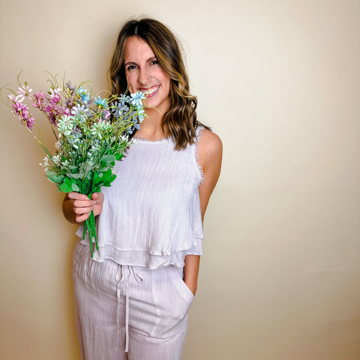 Sleeveless Frayed Edge Top- lilac