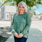 washed terry pullover - green