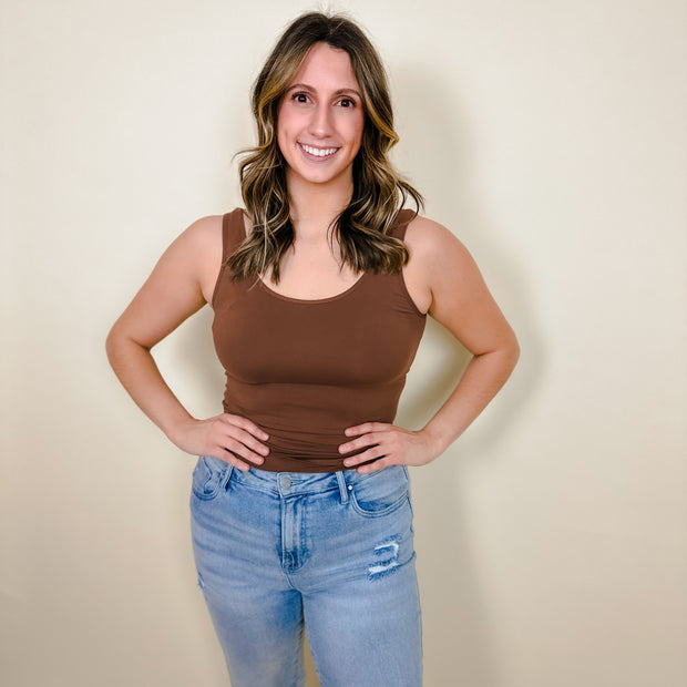 Reversible Neckline Seamless Tank - Coffee